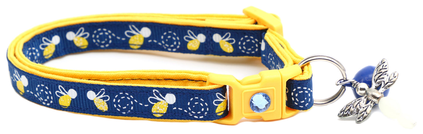 Fire Flies on Navy Cat Collar