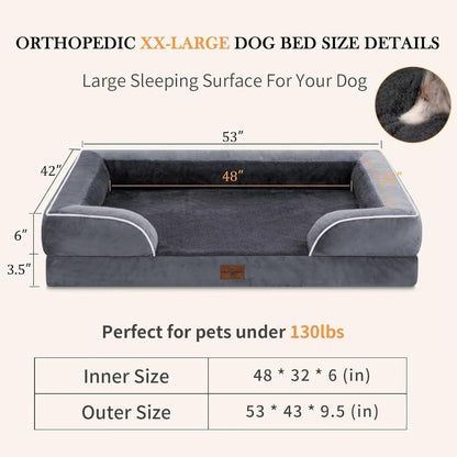 Waterproof Orthopedic Foam Dog Beds, XXL Orthopedic Dog Bed for Extra Large Dogs, Washable Dog Sofa Bed with Removable Cover & Non-Slip Bottom(Xx-Large,Dark Grey)
