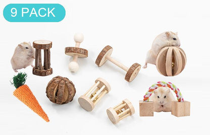 Natural Wood Pet Toy Set: Interactive Playtime Fun For Hamsters, Rabbits, Guinea Pigs, Parrots, Cats, And Dogs