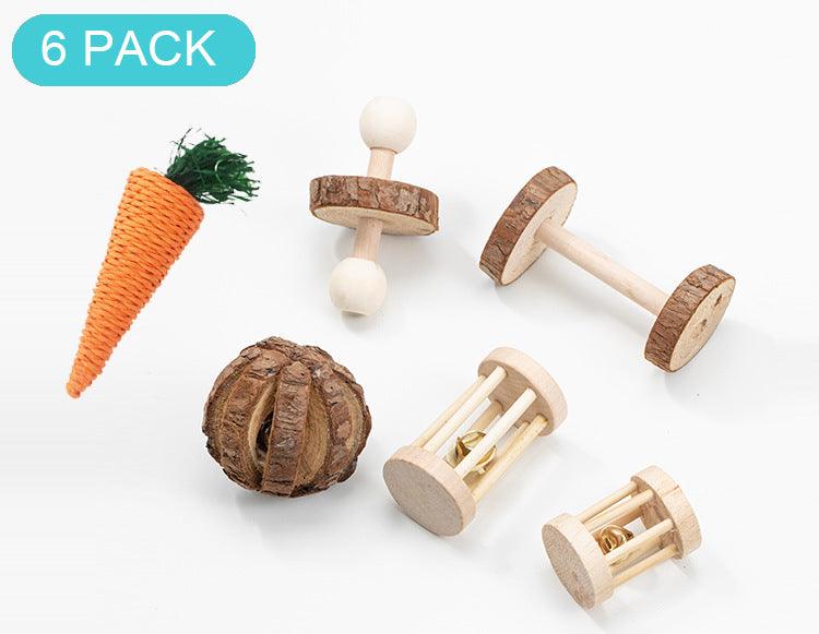 Natural Wood Pet Toy Set: Interactive Playtime Fun For Hamsters, Rabbits, Guinea Pigs, Parrots, Cats, And Dogs
