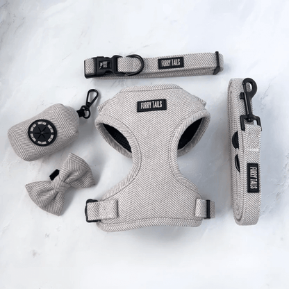 Dog Harness (Full Set) (Coco) – Dog Harness, Dog Collar, Dog Lead, Dog Poo Holder, Dog Bow Tie – by Furry Tails