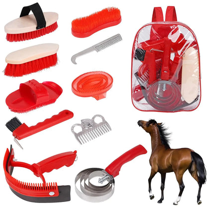 Horse Grooming Kit Horse Brushes for Grooming 10 Pcs Horse Cleaning Tool Set with Tote Bag Brush Supplies Equine Care Supplies