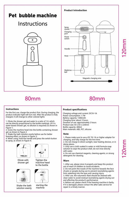 Automatic Dog Soap Dispenser Wireless USB Mute Dog Grooming Frother Cat Deeper Cleaning Bath Shampoo Foam Sprayer Pet Supplies