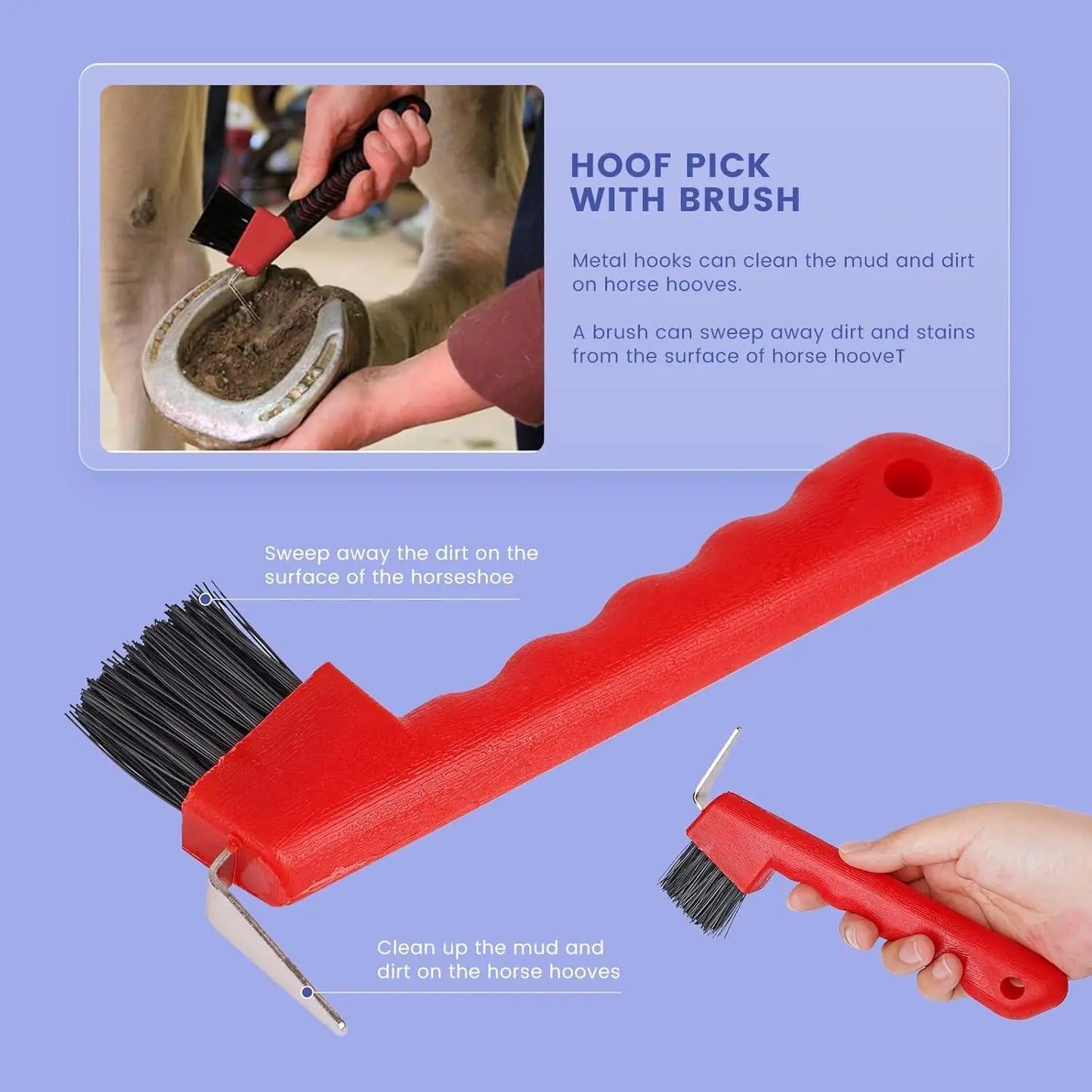 Horse Grooming Kit Horse Brushes for Grooming 10 Pcs Horse Cleaning Tool Set with Tote Bag Brush Supplies Equine Care Supplies