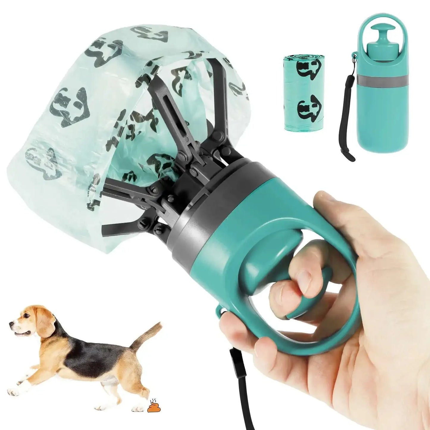 Portable Dog Pooper Scooper Outdoor Pet Waste Pick-up Cleaner Built-in Garbage Bag Handheld Pet Poop Grabber No Touch Design