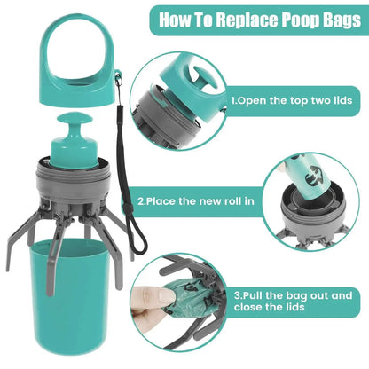 Portable Dog Pooper Scooper Outdoor Pet Waste Pick-up Cleaner Built-in Garbage Bag Handheld Pet Poop Grabber No Touch Design