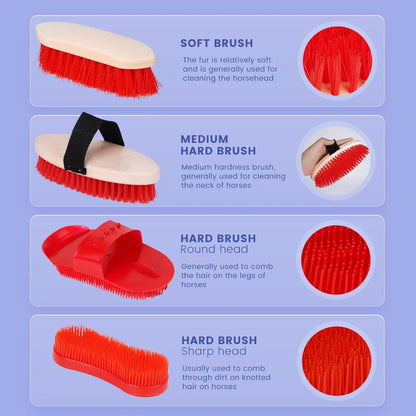 Horse Grooming Kit Horse Brushes for Grooming 10 Pcs Horse Cleaning Tool Set with Tote Bag Brush Supplies Equine Care Supplies