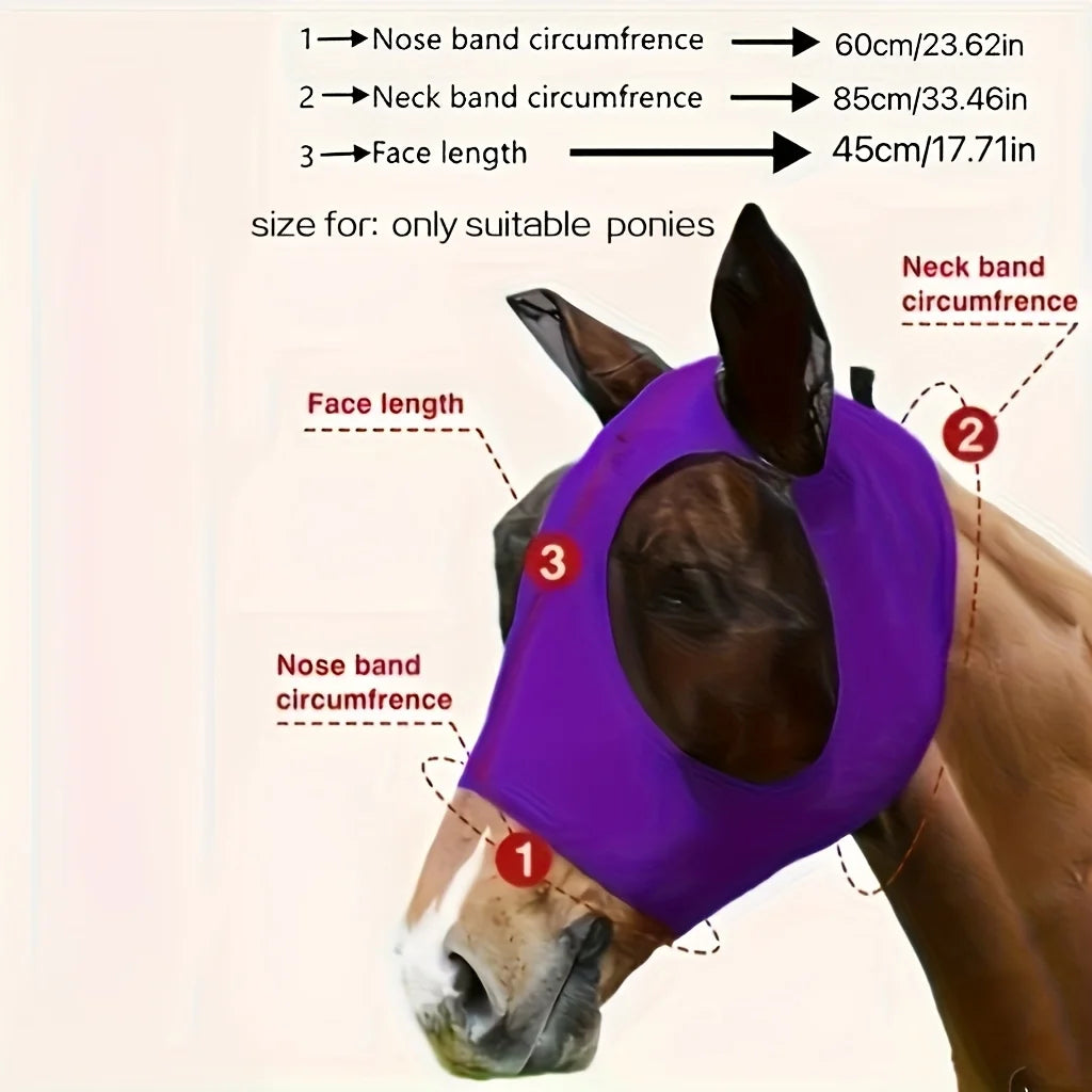 Breathable Horse Face Mask, Comfortable Mesh Horse Fly Mask with Ear Covers, Equestrian Supplies