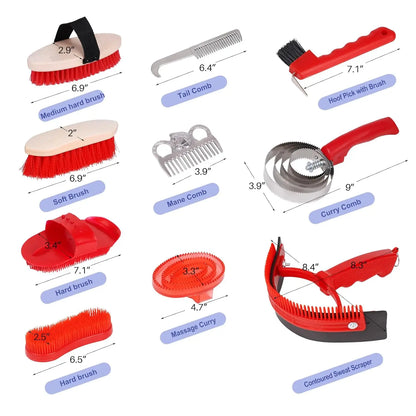 Horse Grooming Kit Horse Brushes for Grooming 10 Pcs Horse Cleaning Tool Set with Tote Bag Brush Supplies Equine Care Supplies