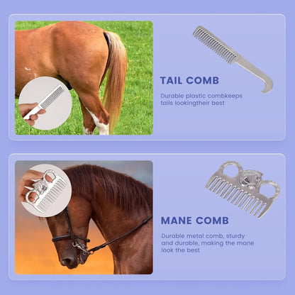 Horse Grooming Kit Horse Brushes for Grooming 10 Pcs Horse Cleaning Tool Set with Tote Bag Brush Supplies Equine Care Supplies