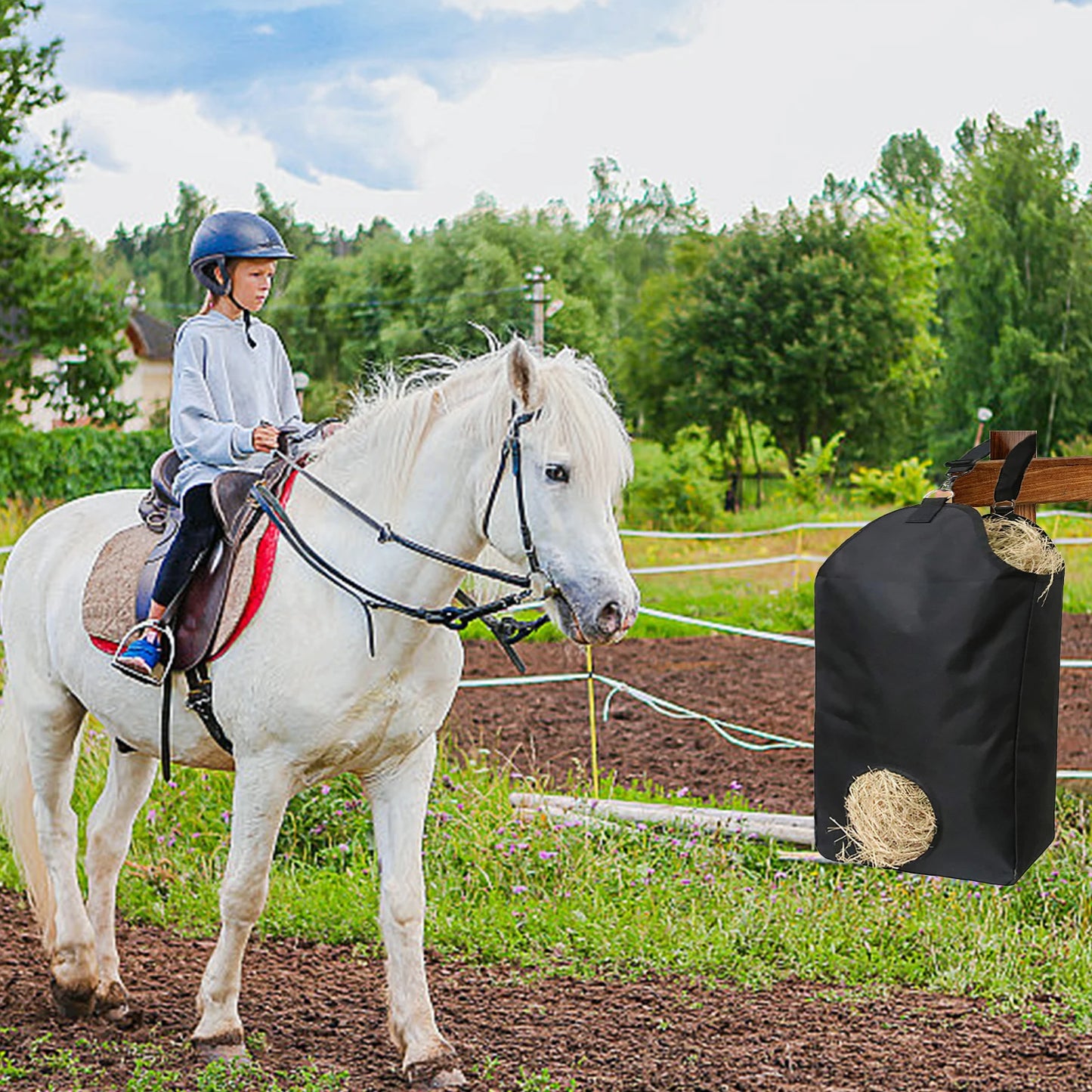 Large Capacity Hay Storage Bag Outdoor Slow Feeding Horse Hay Bag Stable Portable Feeding Storage Tool Horse Care Products