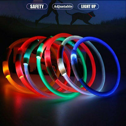 NNEDSZ Rechargeable Night LED Dog Collar USB Glow Flashing Light Up Pet Collars Safety-Red-Diameter Length-70cm