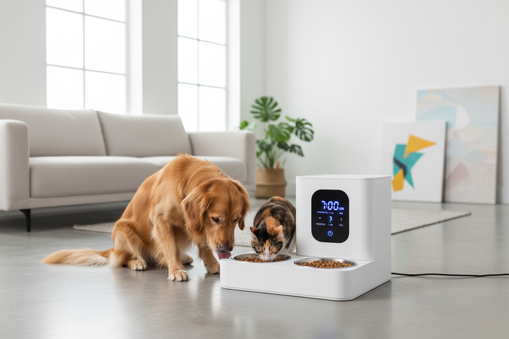 pets eating out of auto feeder