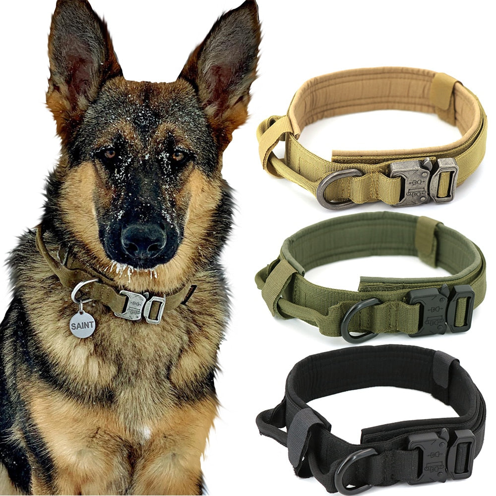 Tactical Dog Collar Adjustable Metal Buckle Dog Collars with Control Handle Training Pet Cat Dog Collar For Small Large Dogs