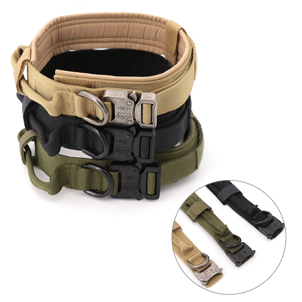 Tactical Dog Collar Adjustable Metal Buckle Dog Collars with Control Handle Training Pet Cat Dog Collar For Small Large Dogs