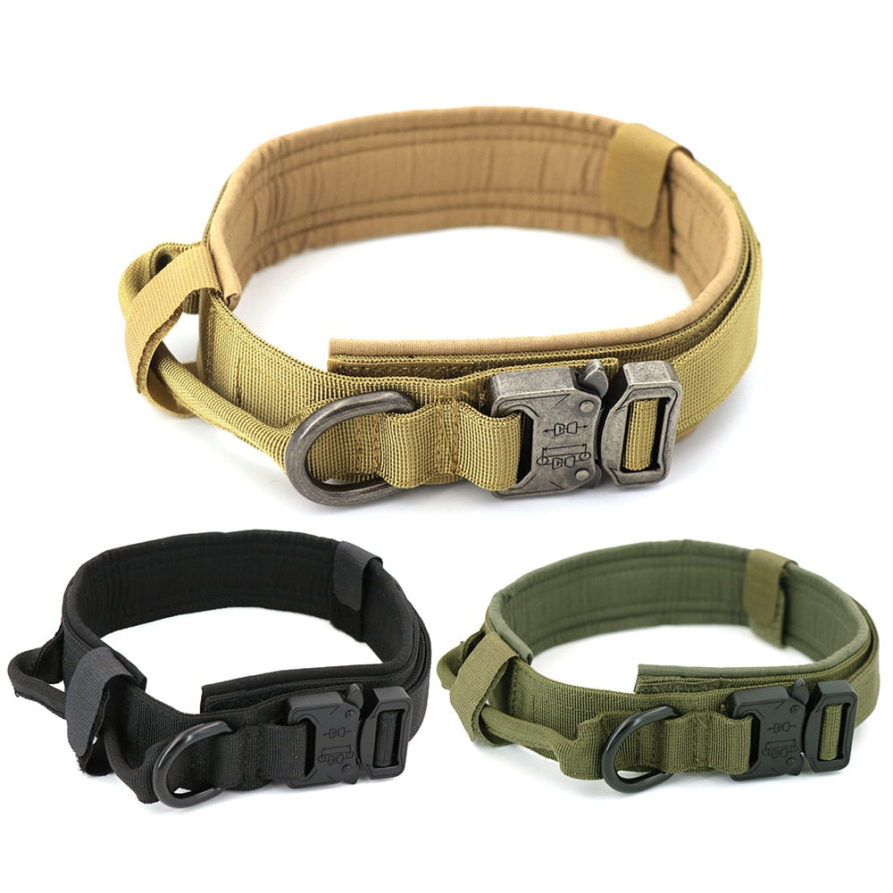 Tactical Dog Collar Adjustable Metal Buckle Dog Collars with Control Handle Training Pet Cat Dog Collar For Small Large Dogs