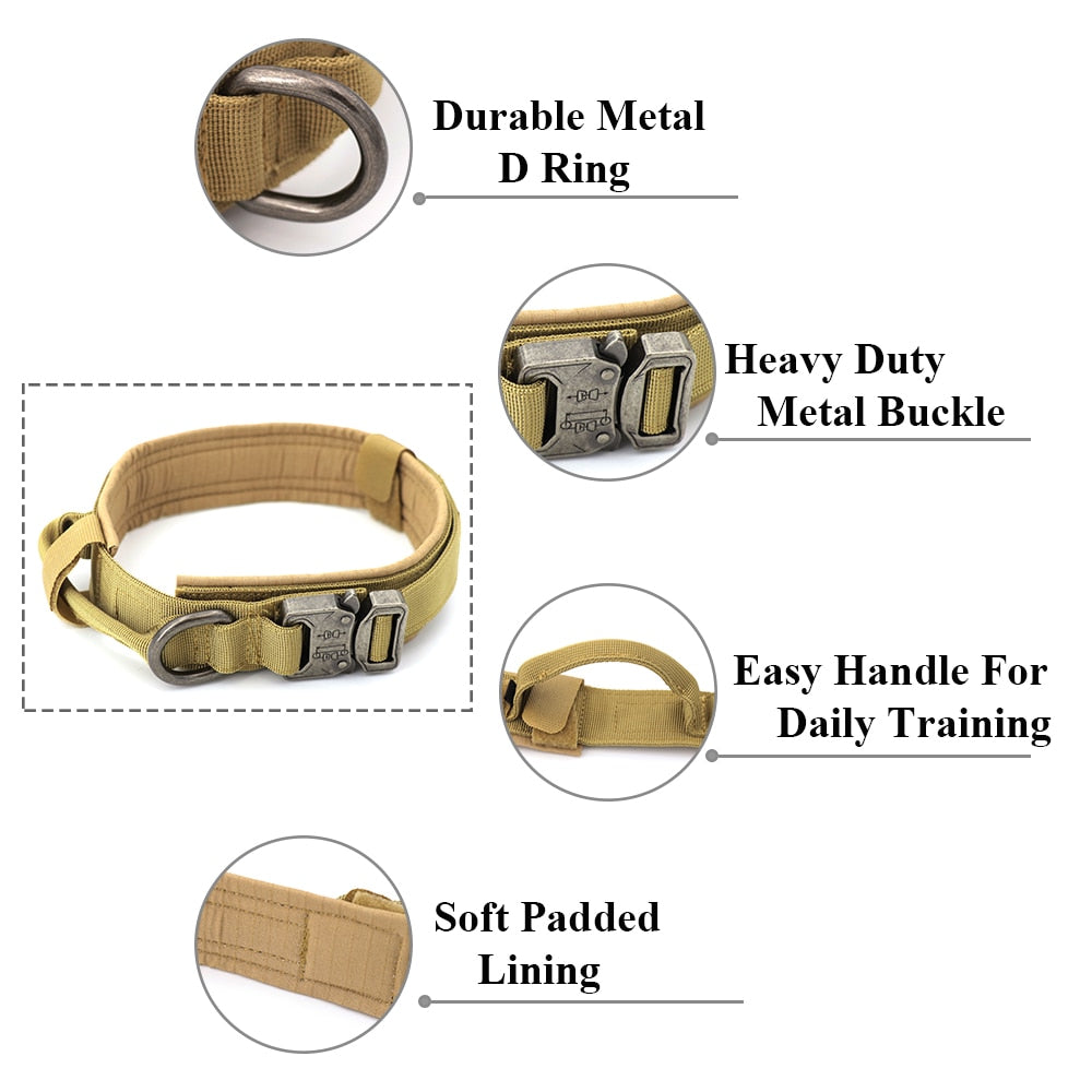 Tactical Dog Collar Adjustable Metal Buckle Dog Collars with Control Handle Training Pet Cat Dog Collar For Small Large Dogs